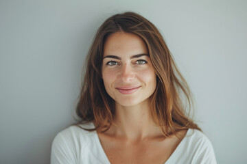 Naklejka premium A close up portrait of a young woman with a subtle smile