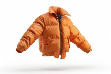 Orange Puffer Jacket Isolated on White Background