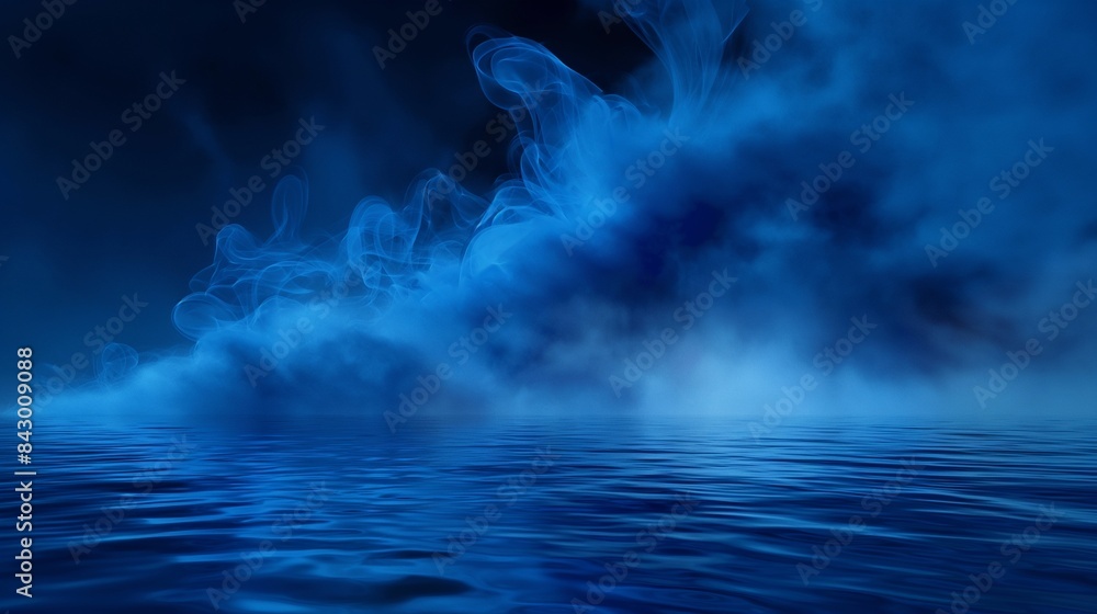 Wall mural a captivating background with deep blue smoke dissolving into water, giving the impression of the se