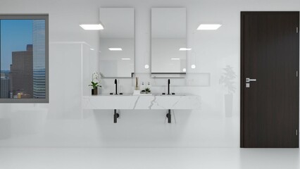 3D render modern bathroom white and polished