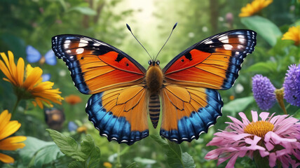 Fototapeta premium Biodiversity Tribute: Majestic Animal in Flourishing Flora, Butterflies, Celebrating International Day, Generative AI