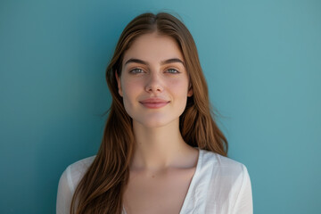 Obraz premium A close up portrait of a young woman with a subtle smile