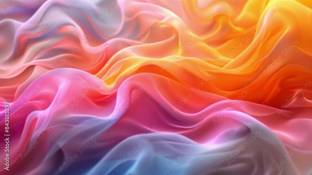 Poster close-up view of a soft and colorful fabric with gradient mesh patterns, creating a dreamy and abstr