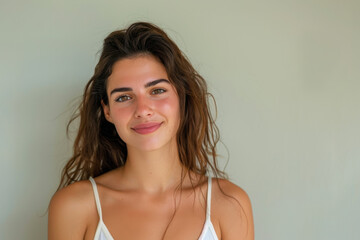 A close up portrait of a young woman with a subtle smile