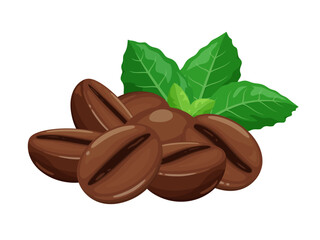 コーヒー豆と葉っぱのイラスト