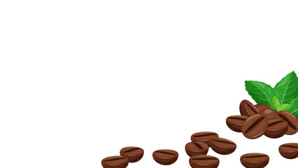 コーヒー豆と葉っぱのフレーム_16:9