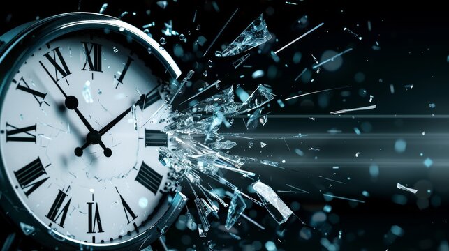 A Shattered Clock Face Against a Black Background