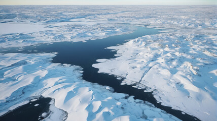 Obraz premium Frosty Wonderland: Aerial View of Arctic Landscape, Snow-Covered Majesty, Generative AI