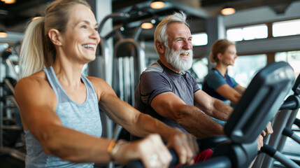 happy senior couple in the gym , exercise