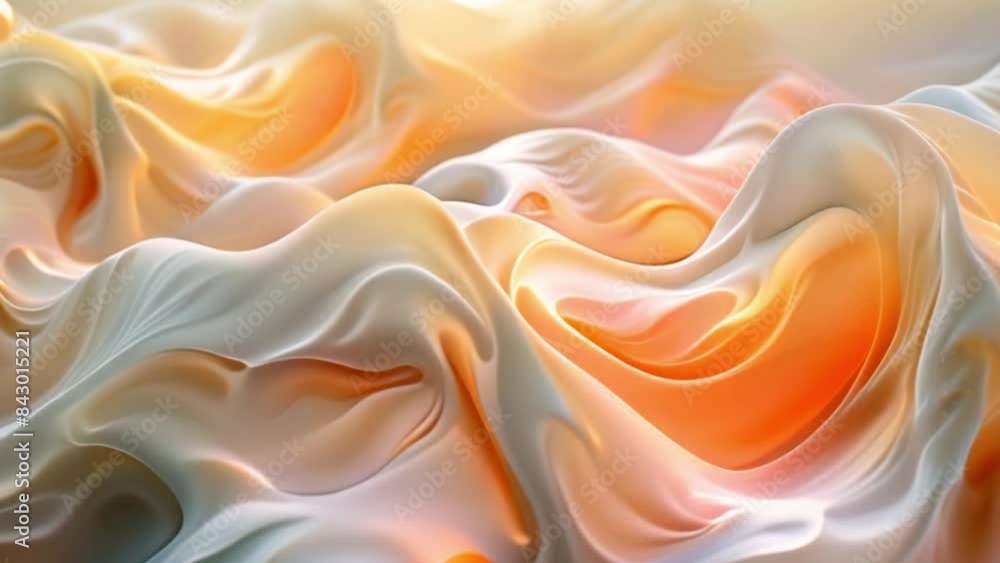 Poster a close-up shot of white and orange fabric draped in soft light, creating a flowing and ethereal eff