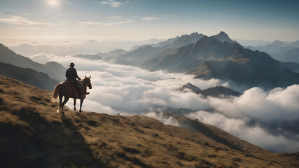 Horse through field of grass and wild plants, embodying the freedom and beauty of nature. AI generated image, ai