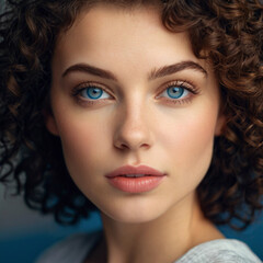 Fototapeta premium portrait of short hair girl with blue eyes. Ai Generative.