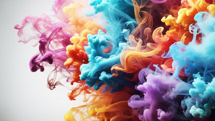 Dense multicolored smoke of pink, blue and purple colors on a black isolated background Image