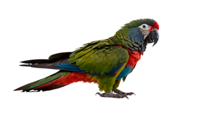 A colorful Vasa parrot is standing on a white background. Transparent background