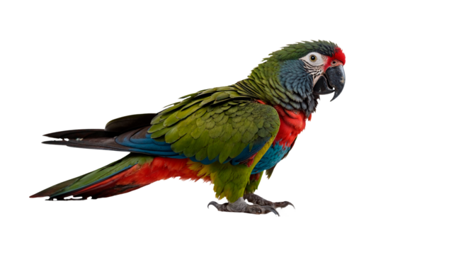 A colorful Vasa parrot is standing on a white background. Transparent background