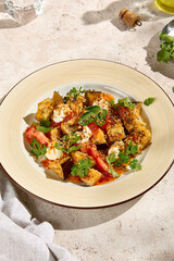 Rustic Crispy Eggplant with Tomatoes and Cheese in Sweet and Sour Sauce – Authentic Still Life