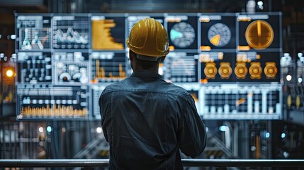Fototapeta premium Real-time data analytics in construction with dashboards displaying live project metrics, highlighting responsiveness