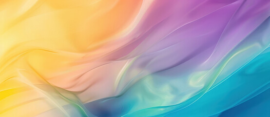 Abstract background with a flowing, transparent material creating waves of soft colors, forming a beautiful pastel-toned gradient