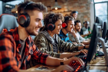 Obraz premium young people playing video games in a gaming room