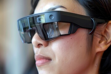 Naklejka premium a woman wearing a pair of google glasses