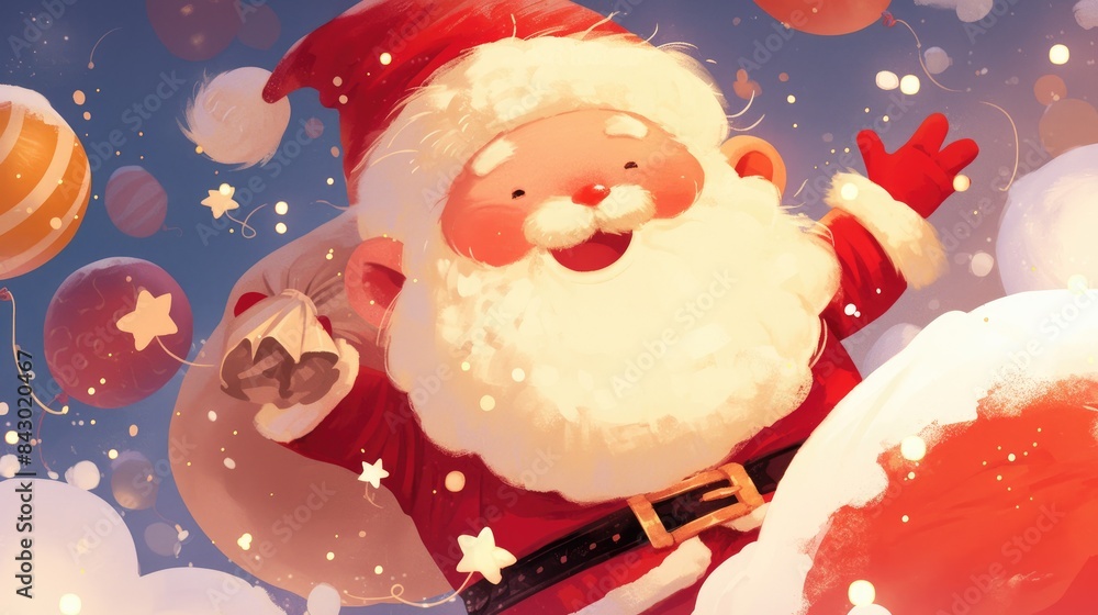 Sticker Picture a lively and cheerful cartoon version of Santa Claus