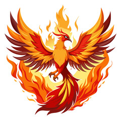 majestic phoenix rising from the ashes, with fiery feathers and an aura of rebirth