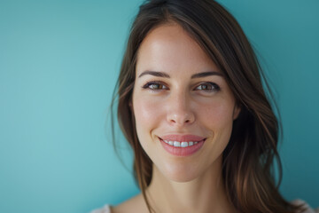 Naklejka premium A close up portrait of a young woman with a subtle smile