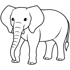 Fototapeta premium elephant cartoon line art outline coloring page nursery room decor illustration, isolated on transparent background 