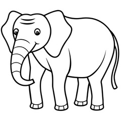 elephant cartoon line art outline coloring page nursery room decor illustration, isolated on transparent background
