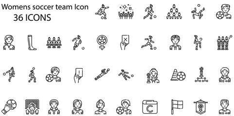 Set of womans soccer team icons. Line art style icons bundle. vector illustration
