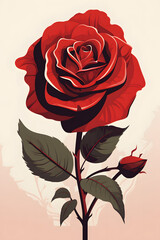 vintage style illustrated red rose, red rose illustration vintage style vintage vibe