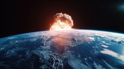 Nuclear explosion on the surface of planet Earth, view from space. Atomic bomb blast. Apocalypse or world war