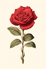 vintage style illustrated red rose, red rose illustration vintage style vintage vibe