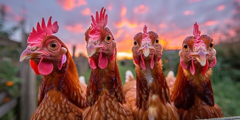Fototapeta premium Chickens Roosting at Sunset