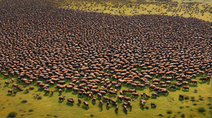 Aerial Vista: Overlooking a Large Herd of Wild Animals in their Natural Habitat, Generative AI