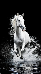 Gray arabian horse cutout on black background