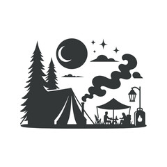 Camping silhouette or Summer camp Clip art isolated vector illustration on a white background