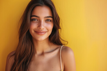 Naklejka premium A close up portrait of a young woman with a subtle smile