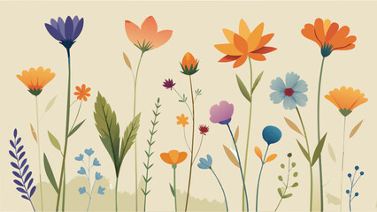 Colorful Vintage-Inspired Wildflower Illustration for Spring Season