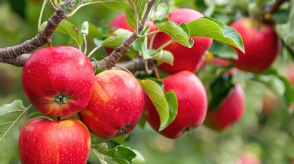 Obraz premium Apples grown naturally on a tree branch in an apple orchard