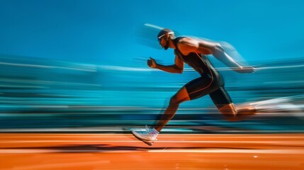 Athlete sprinting on a running track. AI.