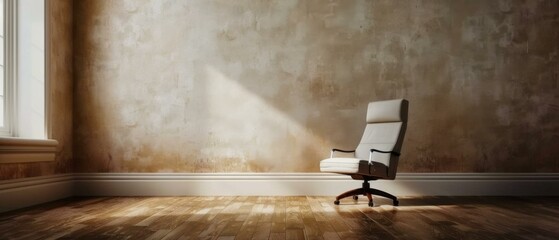 An empty room with a single chair in the center. AI.