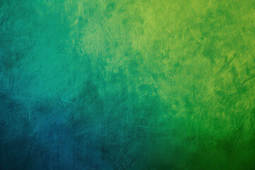 Grungy, textured wall in green and blue with space for text, blending colors in a vintage gradient. Messy brushstrokes and splatters create an artistic design, perfect for creative projects