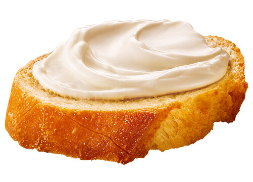 fatia de p&atilde;o com cream cheese isolado em fundo transparente