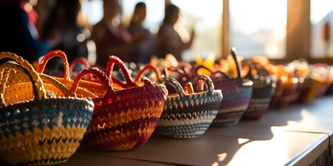 Local market showcases communitymade crafts and goods fostering support and collaboration. Concept Artisans, Local Crafts, Community Support, Handmade Goods, Collaboration