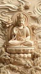 3d Hindu ancient religious buddha Wallpaper Background golden art for digital printing wallpaper, mural, custom design wallpaper. AI generated illustration