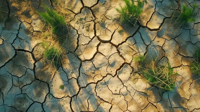 the dry ground with grass and plants