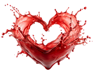 Red liquid heart splash with romantic theme png isolated on transparent background