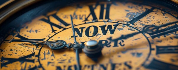 Clock face detail with "NOW OR NEVER" text highlighting pressing action for a critical scenario.