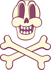 Retro groovy skeleton cartoon character